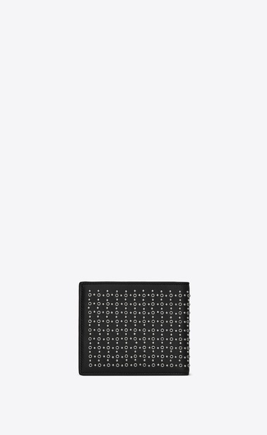SAINT LAURENT SLP animation Herren Saint Laurent Paris Portemonnaie aus schwarzem Leder mit Nieten b_V4